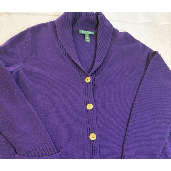 Lauren Ralph Lauren Cardigan Sweater Womens 1X Shawl Collar Gold Buttons Preppy - Picture 1 of 7
